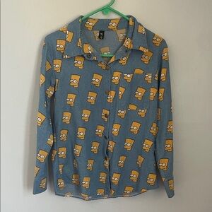 Bart Simpson Blue chambray button down shirt.  Size S/M